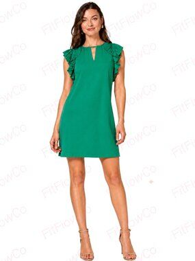 Vince Camuto Green Pleated Ruffle Sleeve Shift Dress Size 2 NWT
